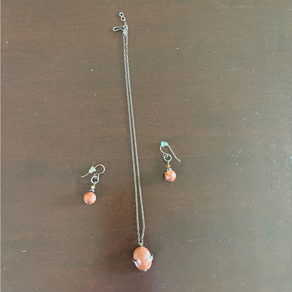 orange bead necklace and bracelet set